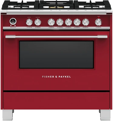 Fisher & Paykel - 4.9 Cu. Ft. Self-Cleaning 5 Burner Dual Fuel Range - Red