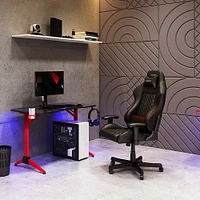 CorLiving - Conqueror Gaming Desk with LED Lights - Red and Black