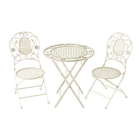 Hastings Home - Folding Bistro Set Outdoor Furniture for Garden, Patio, Porch with Lattice & Leaf Design 3PC Table and Chairs - Antique White