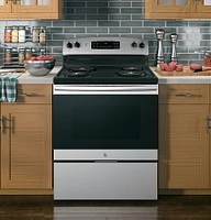 GE - 5.0 Cu. Ft. Self-Cleaning Freestanding Electric Range - Stainless Steel