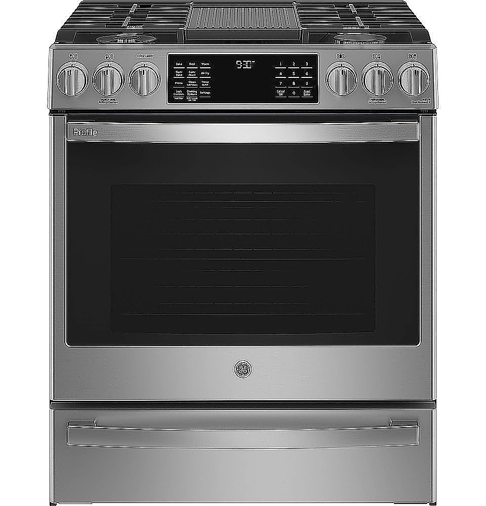 GE Profile - 5.6 Cu. Ft. Slide-In Gas True Convection Range with Built-In WiFi and Hot Air Frying - Stainless Steel