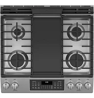 GE - 6.7 Cu. Ft. Slide-In Double-Oven Gas Range with Steam-Cleaning and No-Preheat Air Fry - Stainless Steel