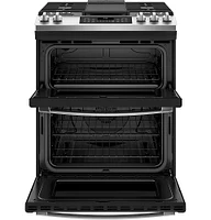 GE - 6.7 Cu. Ft. Slide-In Double-Oven Gas Range with Steam-Cleaning and No-Preheat Air Fry - Stainless Steel