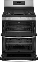 GE - 6.8 Cu. Ft. Freestanding Double-Oven Gas Convection Range with Self-Steam Cleaning and No-Preheat Air Fry - Stainless Steel