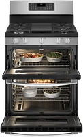 GE - 6.8 Cu. Ft. Freestanding Double-Oven Gas Convection Range with Self-Steam Cleaning and No-Preheat Air Fry - Stainless Steel