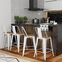 Simpli Home - Rayne Metal and Wood Counter Height Stool (Set of