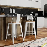 Simpli Home - Rayne Metal and Wood Bar Stool (Set of 2) - White