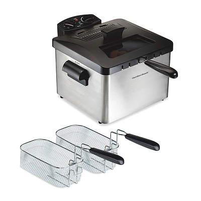 Hamilton Beach - Professional 12 Cup Deep Fryer with 3 Baskets - Silver/Black