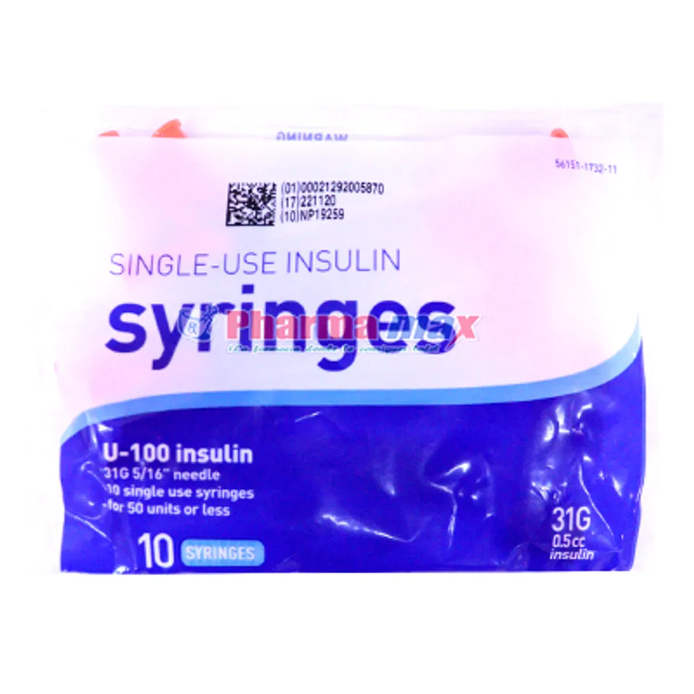 Leader Single Insulin Syringe 0.5cc 31G 10count