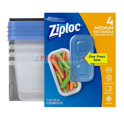 Ziplock Container & Lid Medium 4pk