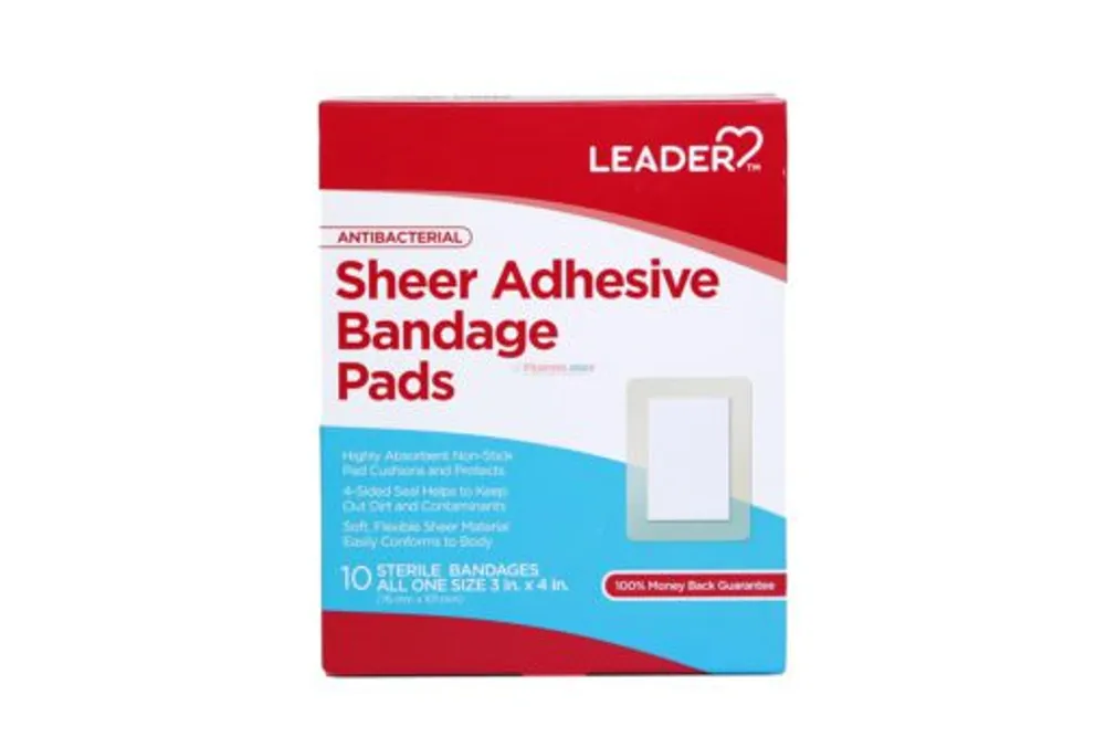 Leader Antibacterial Sheer Adhesive Bandage Pads 10pk