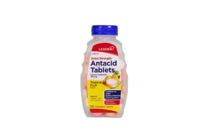 Leader Antacid Tablets Extra Strength Tropical Fruit 96 Chewable Tablets