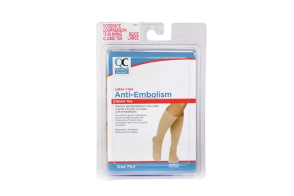 QC Latex Free Anti-Embolism Closed Toe Compression Socks 15/20 mmHg Large Beige Color