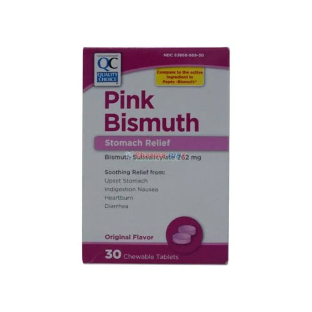 Quality Choice Pink Bismuth 30 Chewable Tablets