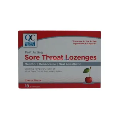 Quality Choice Sore Throat Lozenges Cherry Flavor 18ct