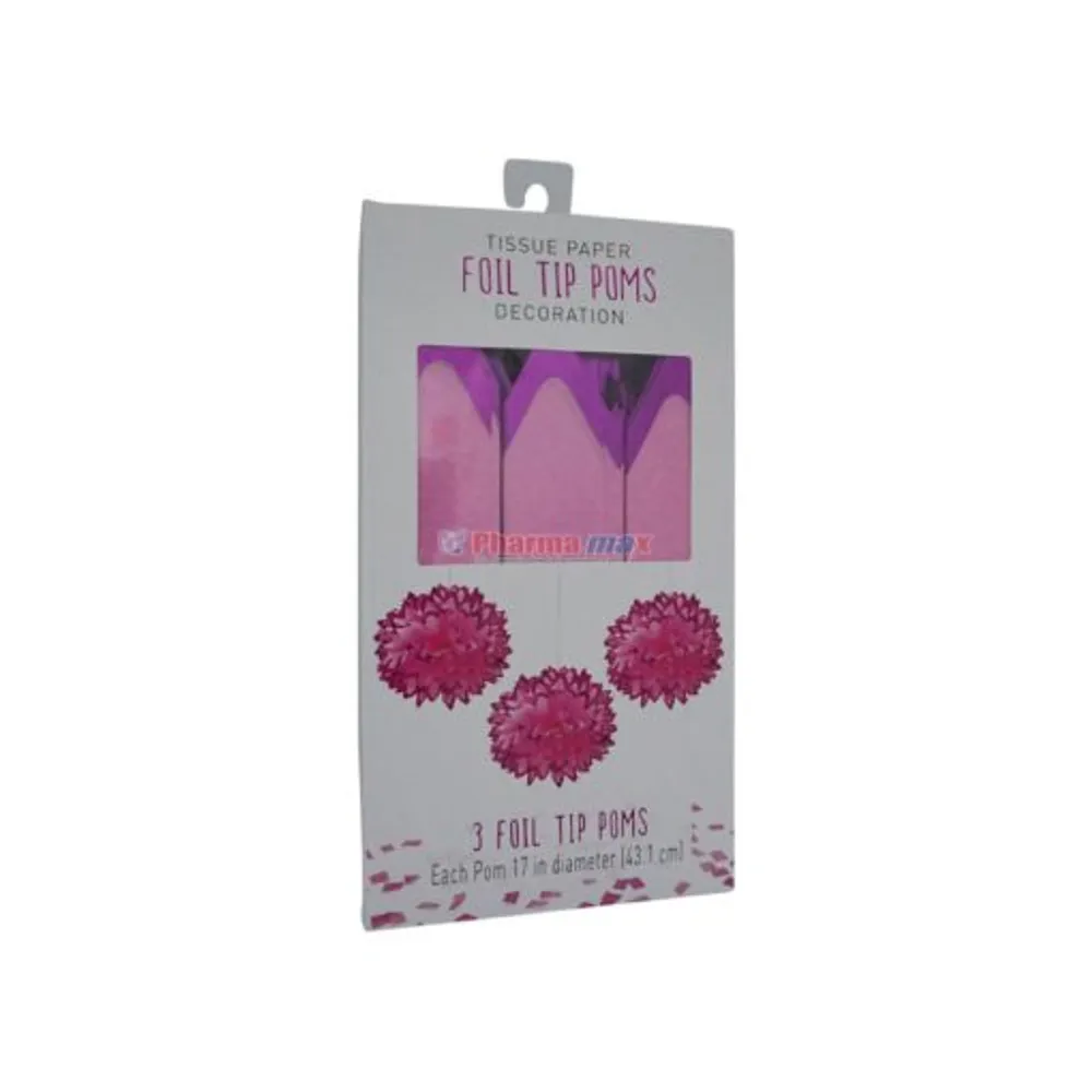 Foil Tip Poms Decoration Pink/Fuschia 3pk 17in