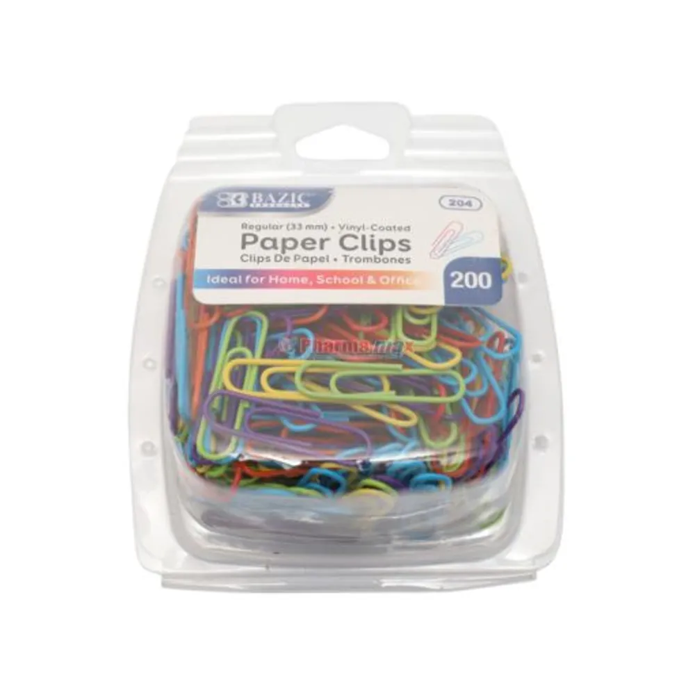 Bazic Regular Vynil Coated Paper Clips Assorted Color 33mm 200ct