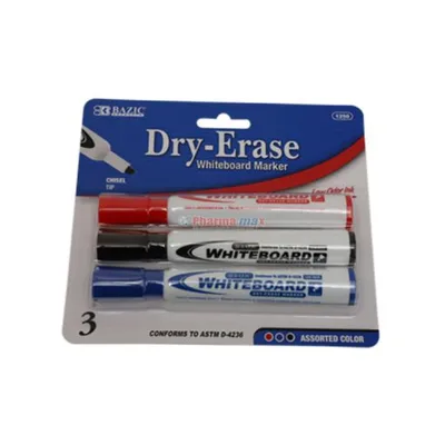 BAZIC DRY-ERASE MARKR ASST 3ct