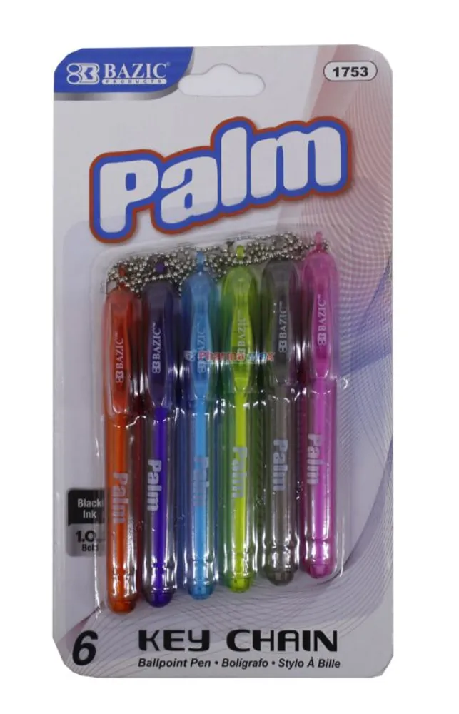 BAZIC PALM PEN W/KEY CHAIN 6pk