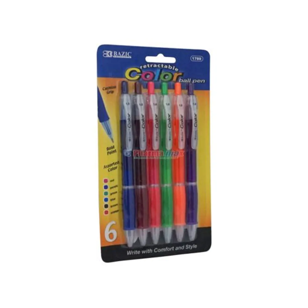 BAZIC RETC COLOR BALL PEN 6pk