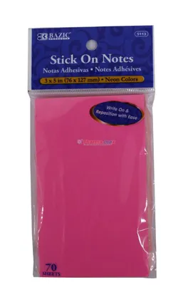 BAZIC STICK ON NOTE 3″x5″ NEON