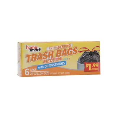 Home Smart Trash Bags Medium with Drawstrings 26Gl 6ct