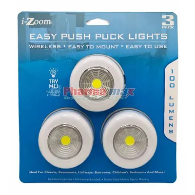 I-Zoom Easy Push Puck Lights 3pk