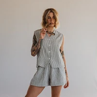Striped Crinkle Cotton Waistcoat