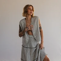 Striped Crinkle Cotton Waistcoat