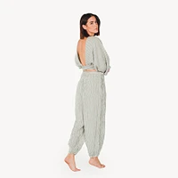 Striped Crinkle Cotton Jogger Pants