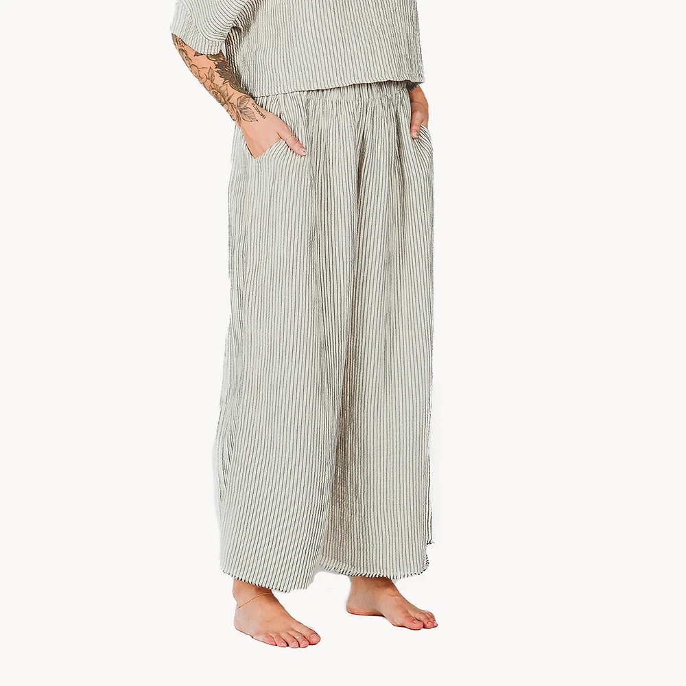 Striped Crinkle Cotton Palazzo Pants