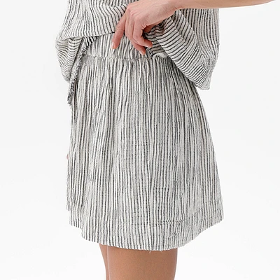 Striped Crinkle Cotton Shorts