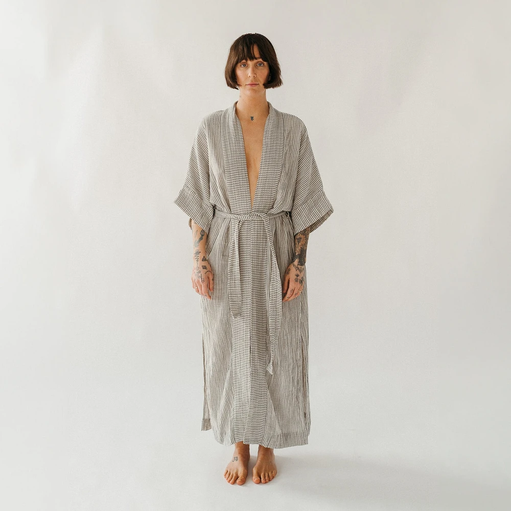 Striped Crinkle Cotton Robe