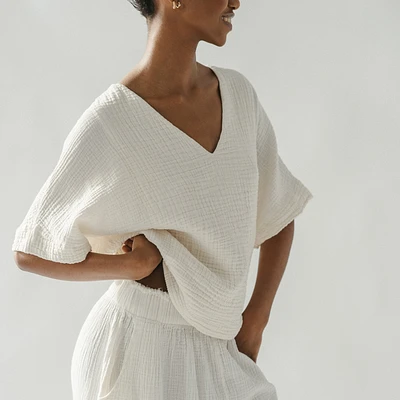 Crinkle V Neck Top