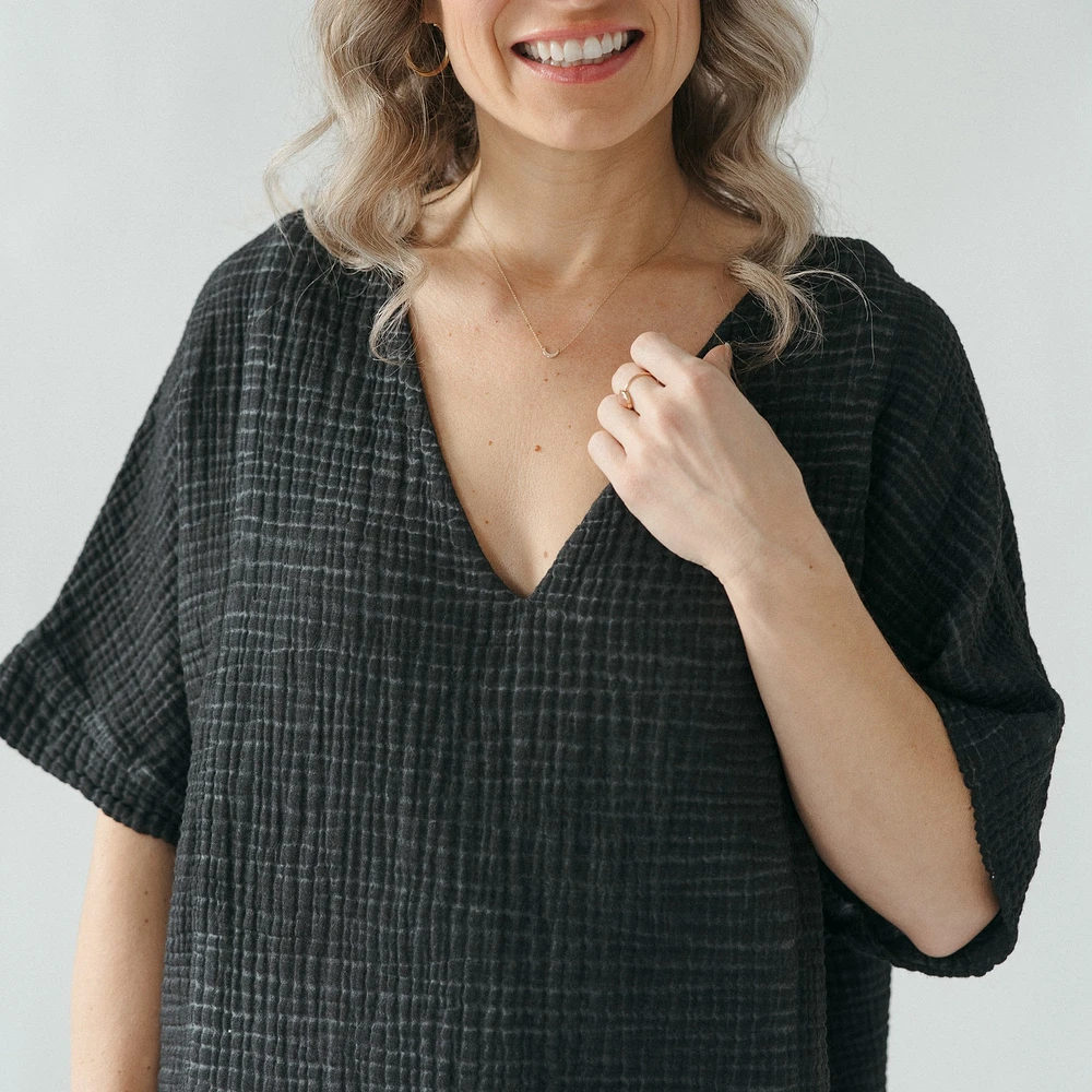 Crinkle V Neck Top