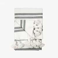 Monochrome Striped Moroccan Pom Blanket