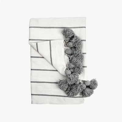 Monochrome Striped Moroccan Pom Blanket