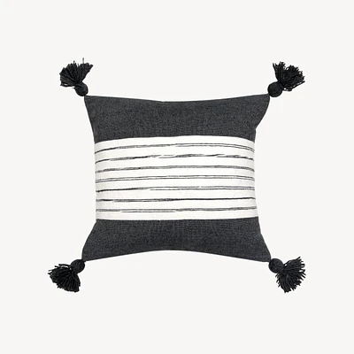 Belted Charcoal Pom Pom Pillow - 18x18"