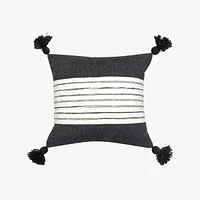 Belted Charcoal Pom Pom Pillow - 18x18"