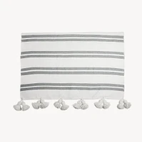 Monochrome Striped Moroccan Pom Blanket