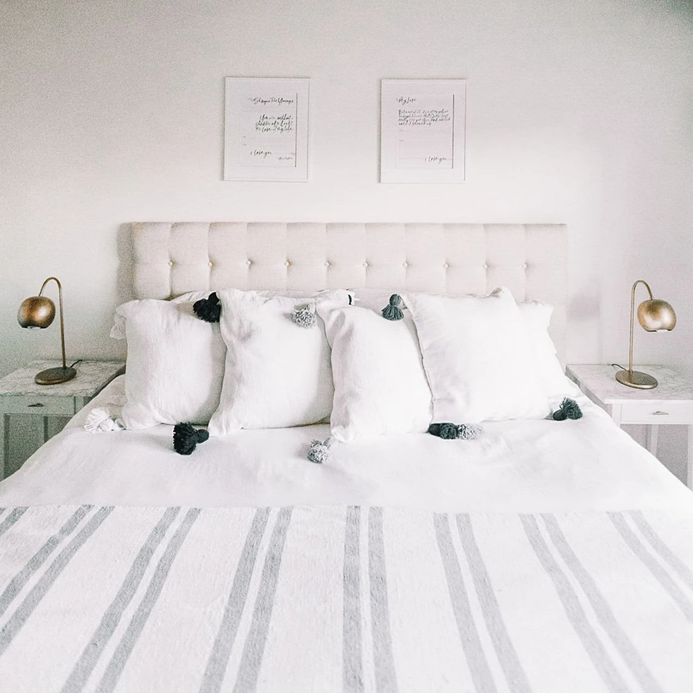 Monochrome Striped Moroccan Pom Blanket