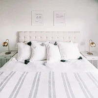 Monochrome Striped Moroccan Pom Blanket