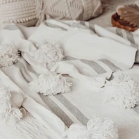 Monochrome Striped Moroccan Pom Blanket