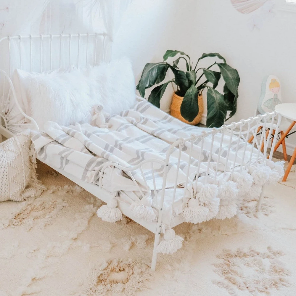 Monochrome Striped Moroccan Pom Blanket