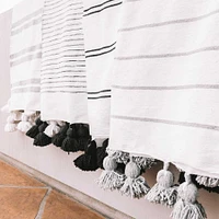 Monochrome Striped Moroccan Pom Blanket