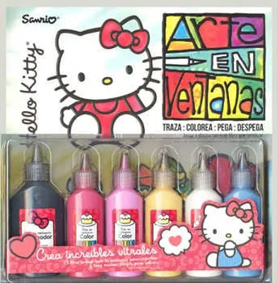 Arte en ventanas Hello Kitty c/delineador y 5 colores