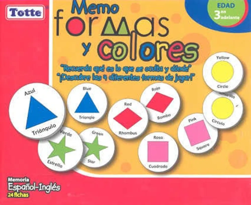 Memo formas y colores español-inglés 24 fichas
