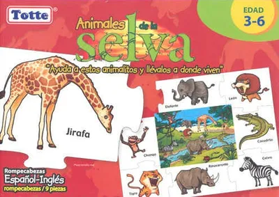 Rompecabezas Animales de la selva español-inglés 9 piezas