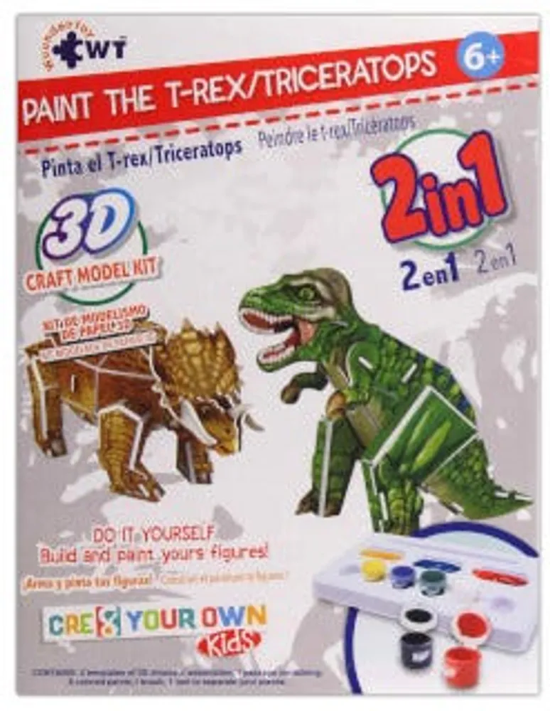 Pinta el T-rex/Triceratops Kid de modelismo de papel 3D 2 en 1