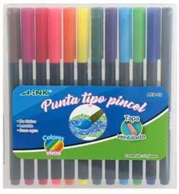 Plumones punta tipo pincel estuche con 12 colores surtidos